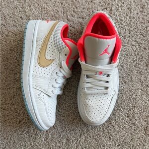Jordan womens Low Top Sneakers in Cream with Coral and Gold Accents
